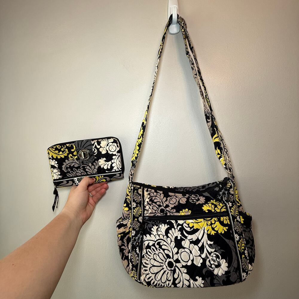 Vera Bradley Baroque Pattern On The Go Crossbody Bag Purse & Turn Lock Wallet